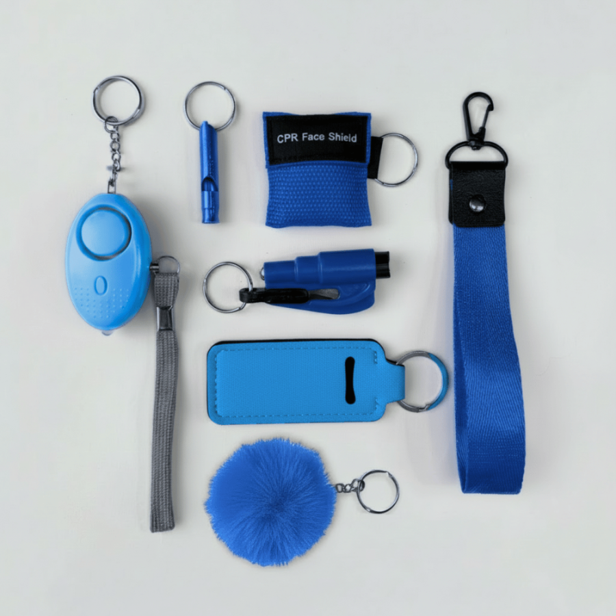 Mały zestaw akcesoriów do samoobrony w kolorze niebieskim