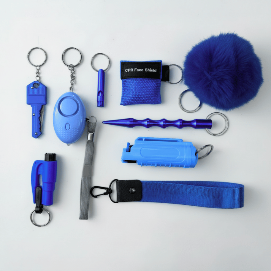 Duży zestaw akcesoriów do samoobrony w kolorze niebieskim Duży zestaw akcesoriów do samoobrony w kolorze niebieskim