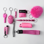 Duży zestaw akcesoriów do samoobrony w kolorze srebrnym Duży zestaw akcesoriów do samoobrony w kolorze różówym