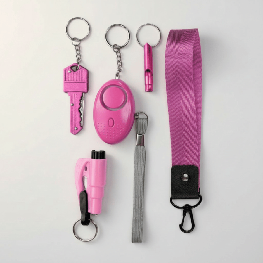 Mini zestaw produktów do samoobrony w kolorze różowym