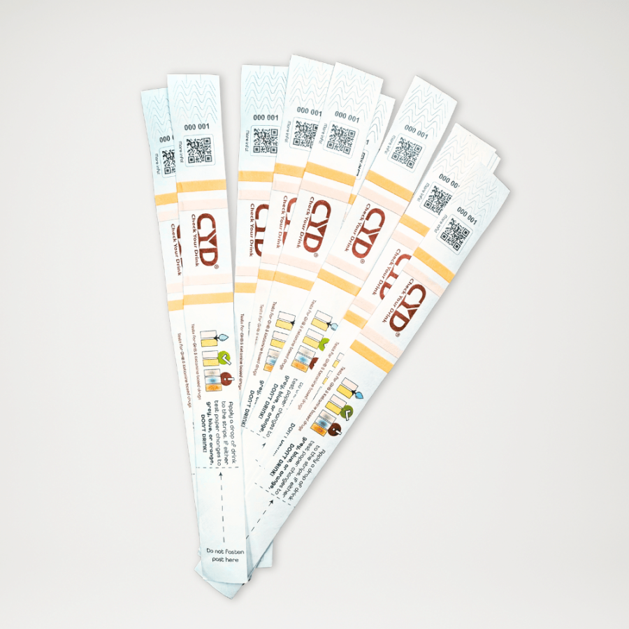 Test na obecność narkotyków w napojach Check Your Drink w formie papierowej bransoletki