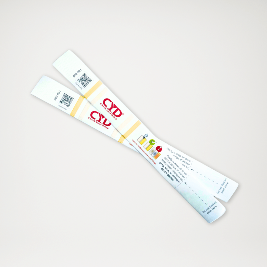 Test na obecność narkotyków w napojach Check Your Drink w formie papierowej bransoletki