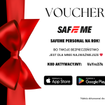 Papierowy voucher na roczny dostęp do SafeMe – elegancki i praktyczny prezent dla osób dbających o swoje bezpieczeństwo.