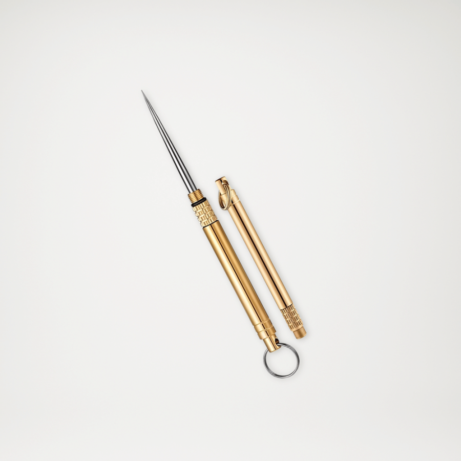 Tytanowa, zakręcana wykałaczka na małym breloku złota