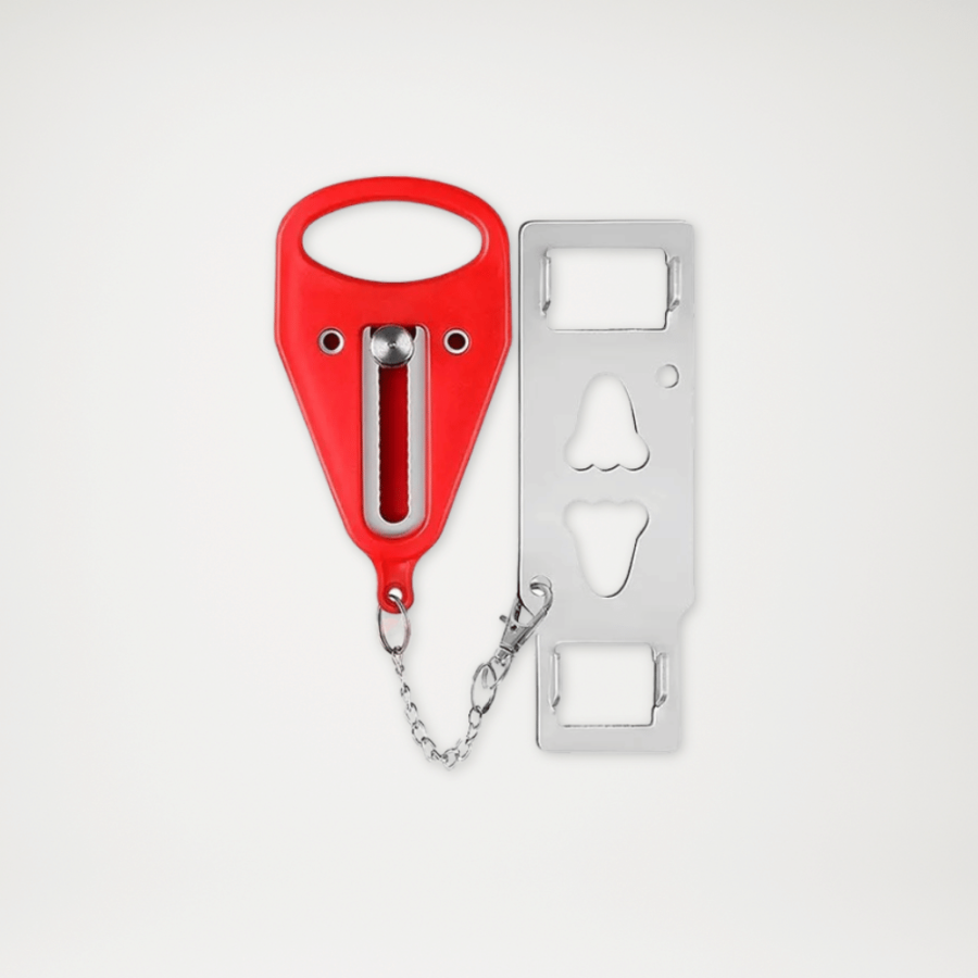 Przenośna blokada do drzwi bezprzylgowych i hotelowych czerwona Przenośna blokada do drzwi bezprzylgowych i hotelowych czerwona