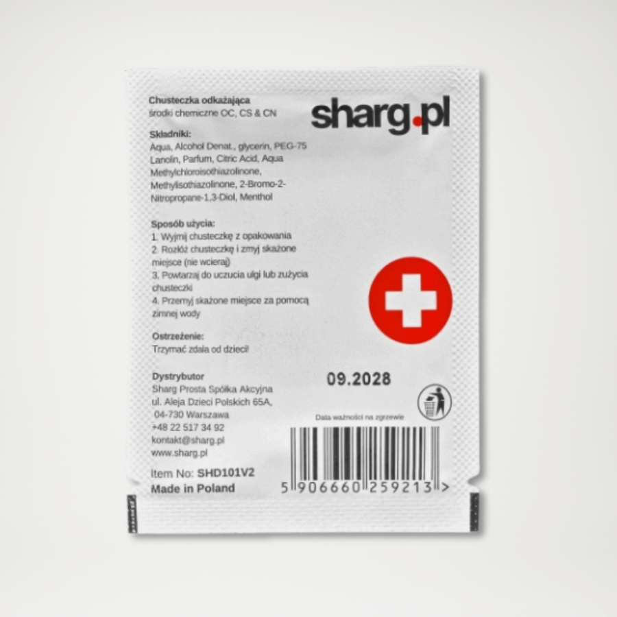 Chusteczka dekontaminacyjna neutralizująca działanie gazu pieprzowego